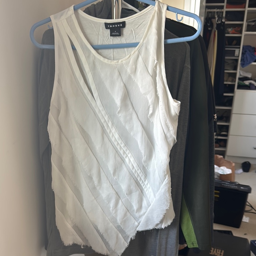 Trouve Asymmetrical Cream Sleeveless Tank Top